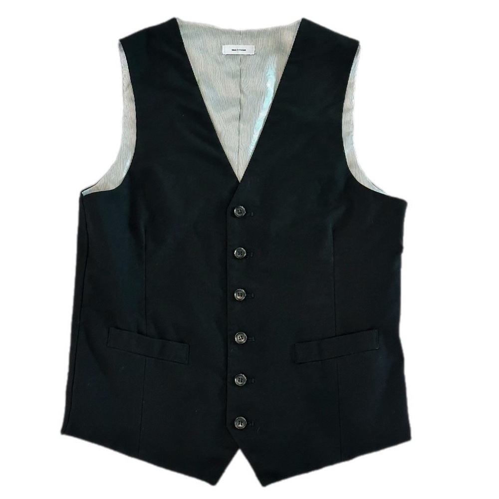 Mens J. Ferrar slim fit poly/viscose black vest w/ pen stripe polyester back S - Picture 3 of 6